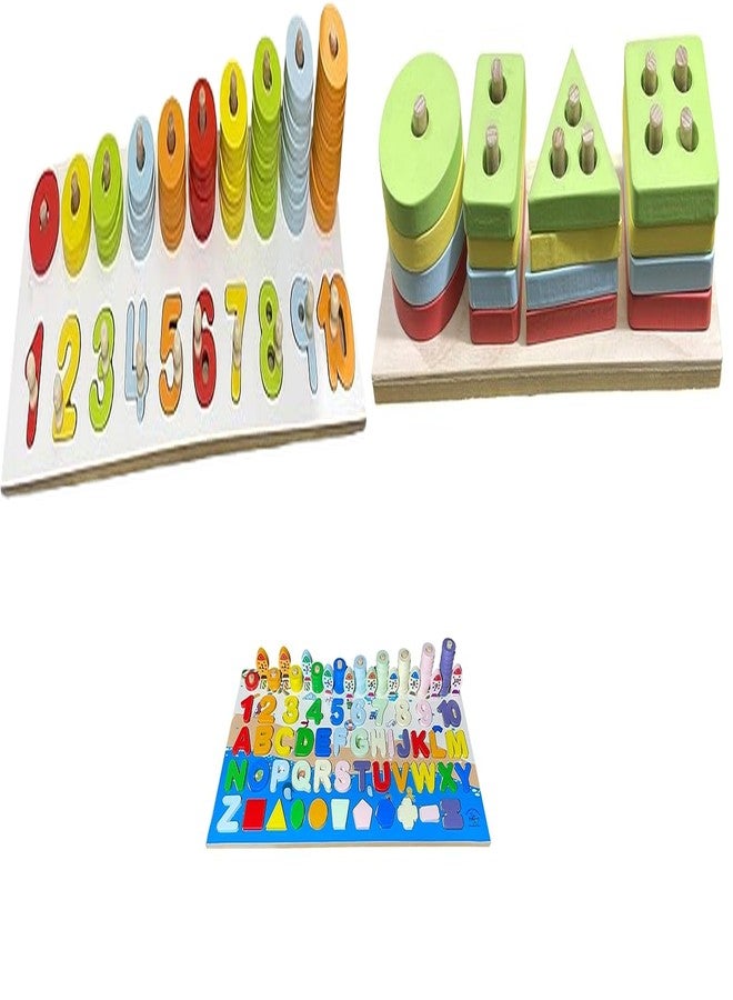 Kinder Creative Peg Number Ring Counting Set,Geometrical Column Blocks for Toddlers,Alphabet & Numeric Magnetic Fishing Game, Educational Puzzle and Toys for Kids Pack of 3 - Image 1